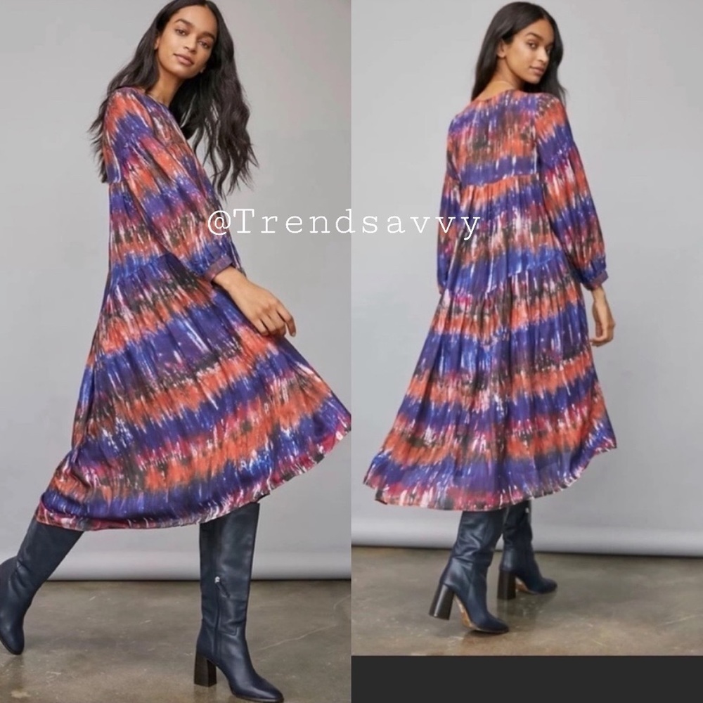 Anthropologie NORBLACK NORWHITE Agatha Tie Dye Maxi Dress Medium Boho NWT